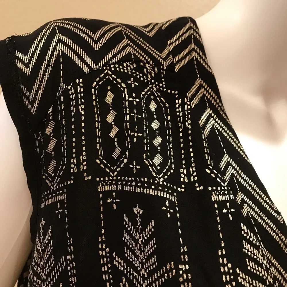 Free People Black Gold Mini Dress Size XS Oversized Boho Whimsigoth Festival